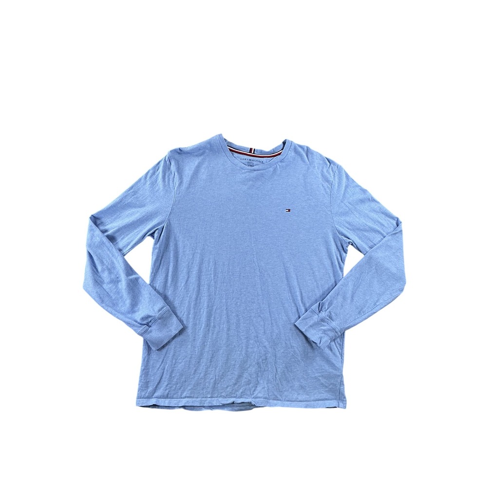Tommy Hilfiger Mens L Blue Long Sleeve Cotton Crew Neck Flag Logo T-Shirt
